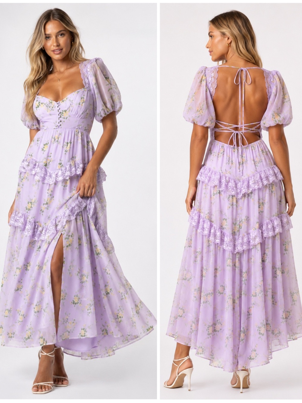 ASOS DESIGN Open Back Lace Insert Midi Tea Dress in Lilac Ditsy Floral US 6 - Picture 1 of 13